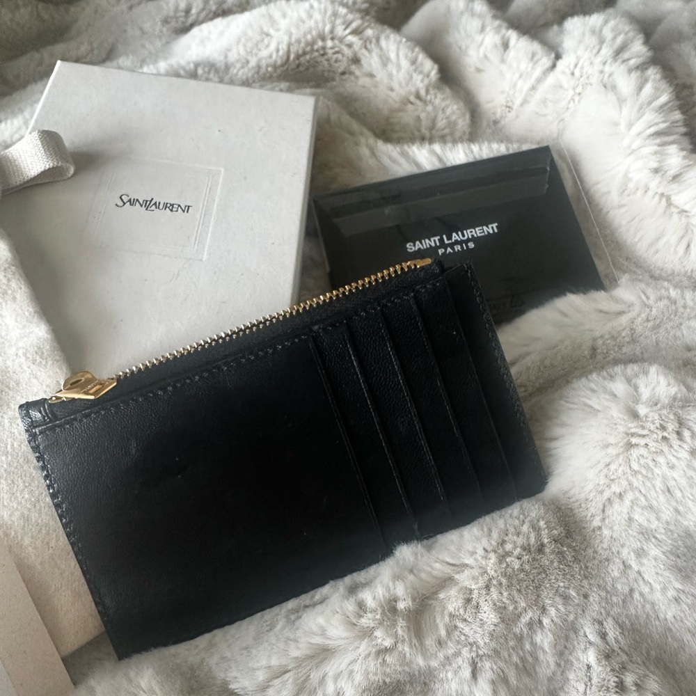 Saint Laurent Black Quilted Credit Card Holder with Gold Logo Lambskin BRAND NEW - Picture 7 of 13